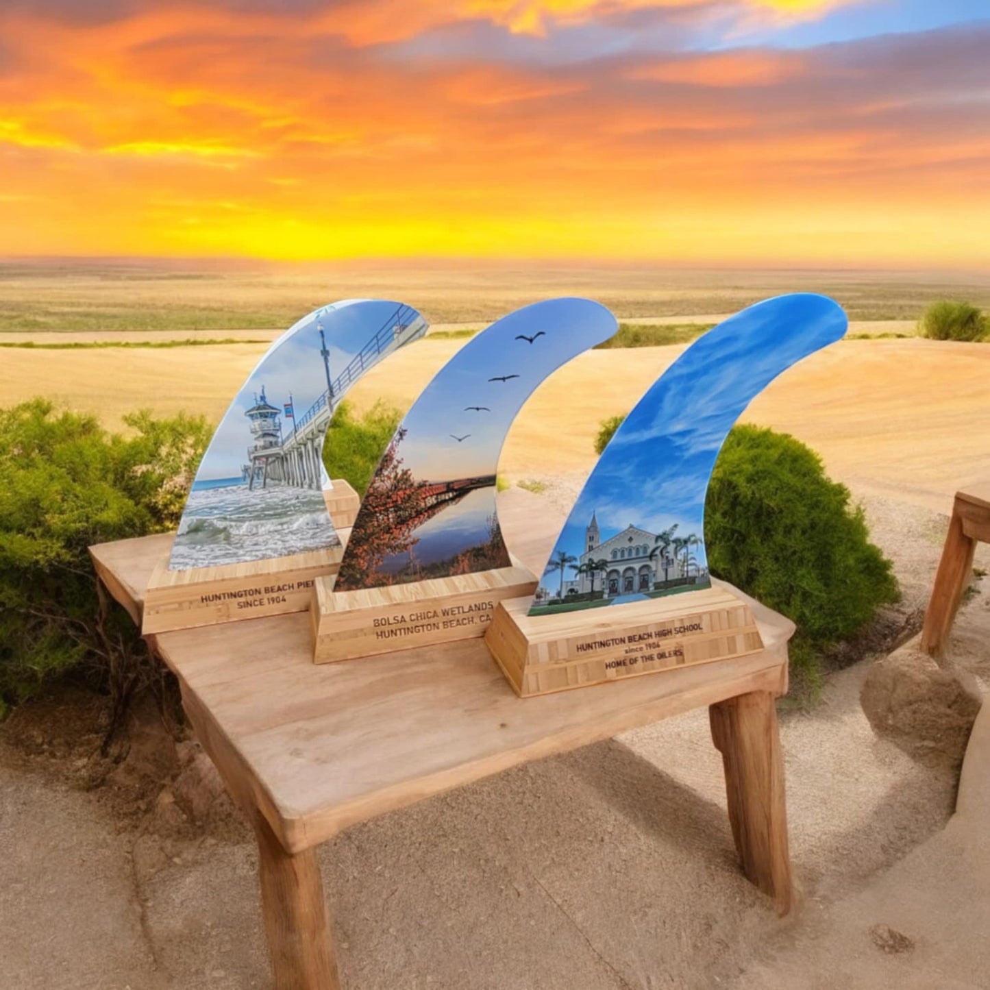 Huntington Beach High Surfboard Fin Art by Surf City Fin Co