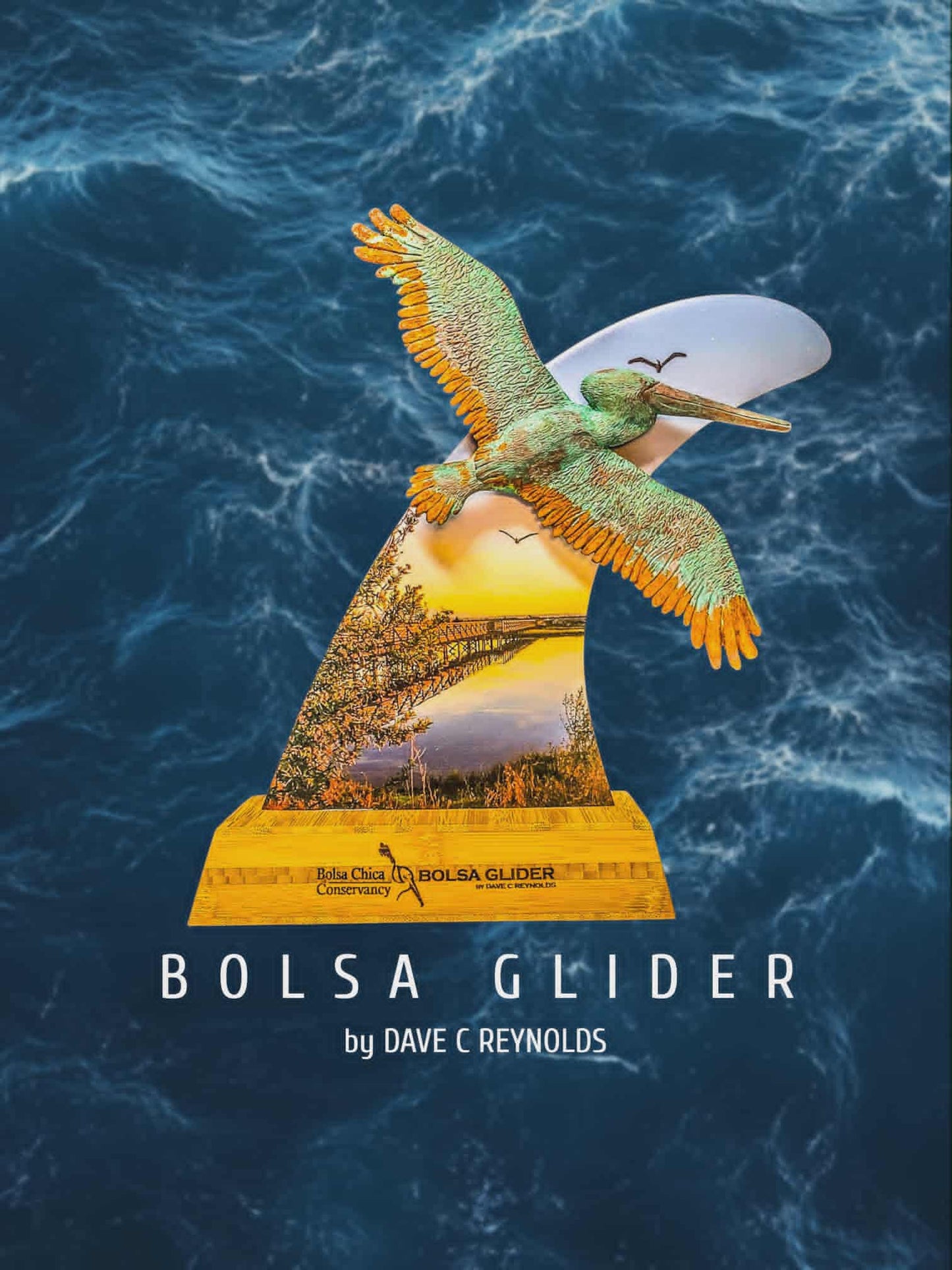 Bolsa Glider Surfboard Fin & Pelican Sculpture by Dave C Reynolds