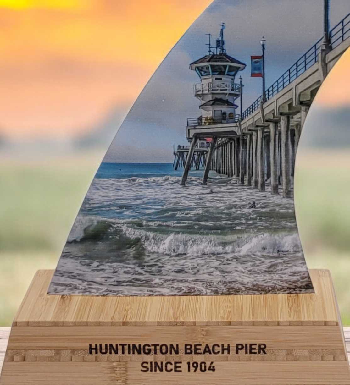 Huntington Beach Pier Surfboard Fin Art by Surf City Fin Co