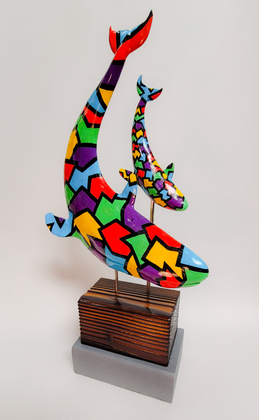 Shattered Grey Whale and Calf Sculpture by Dave C Reynolds