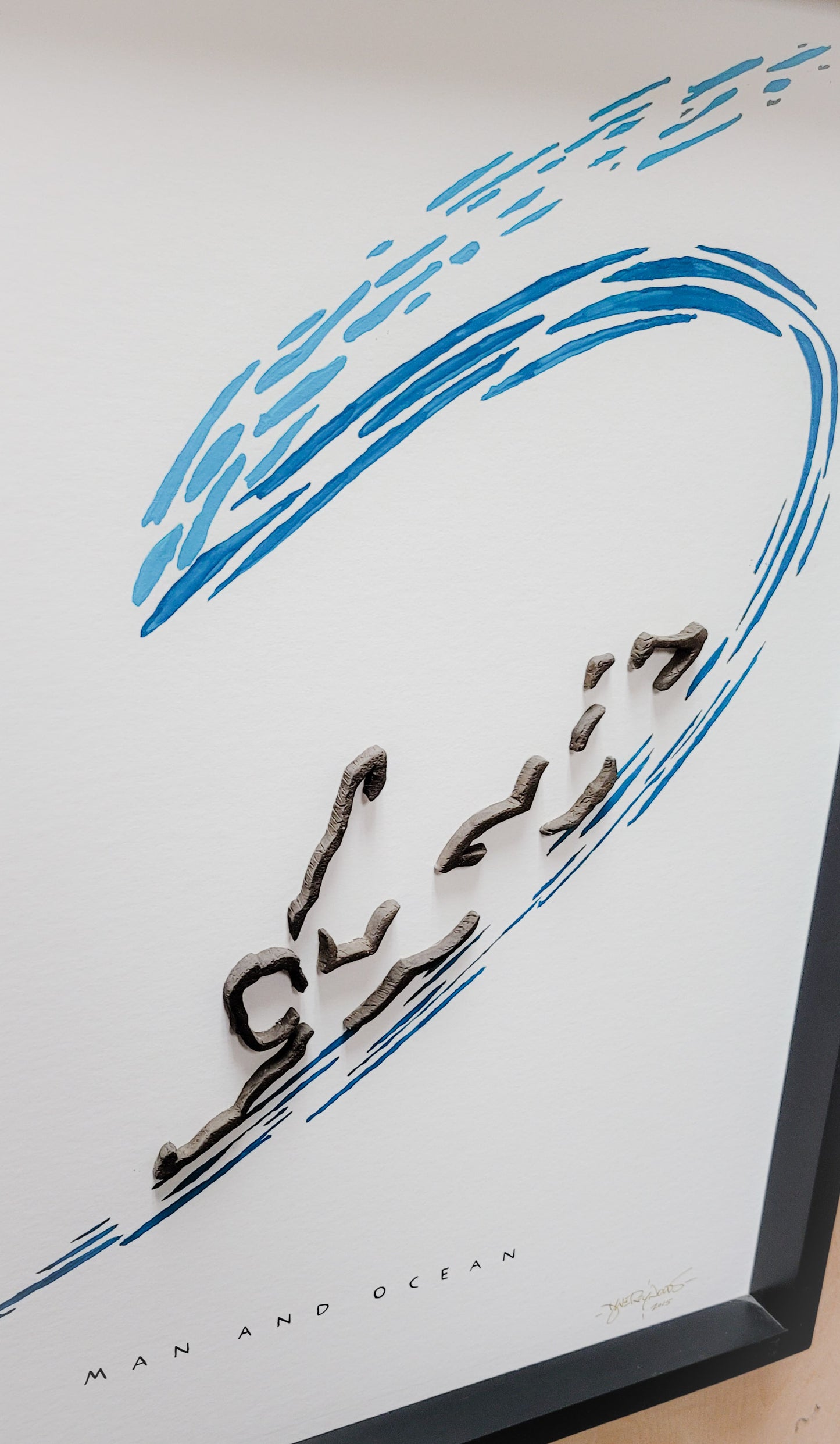 Man and Ocean Bodysurfer Minimal Surf Art by Dave C Reynolds