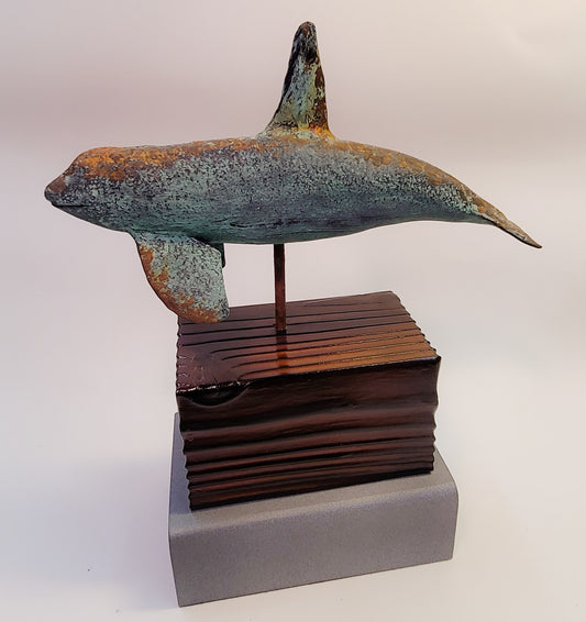 True Locals Rusted Orca Sculpture by Dave C Reynolds